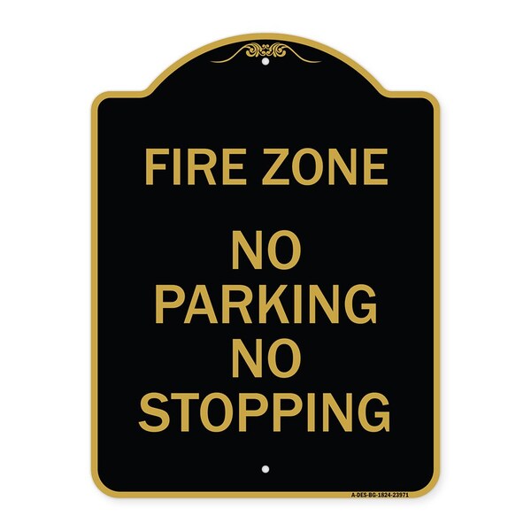 Signmission Fire Zone No Parking No Stopping, Black & Gold Aluminum Architectural Sign, 18" x 24", BG-1824-23971 A-DES-BG-1824-23971 - main